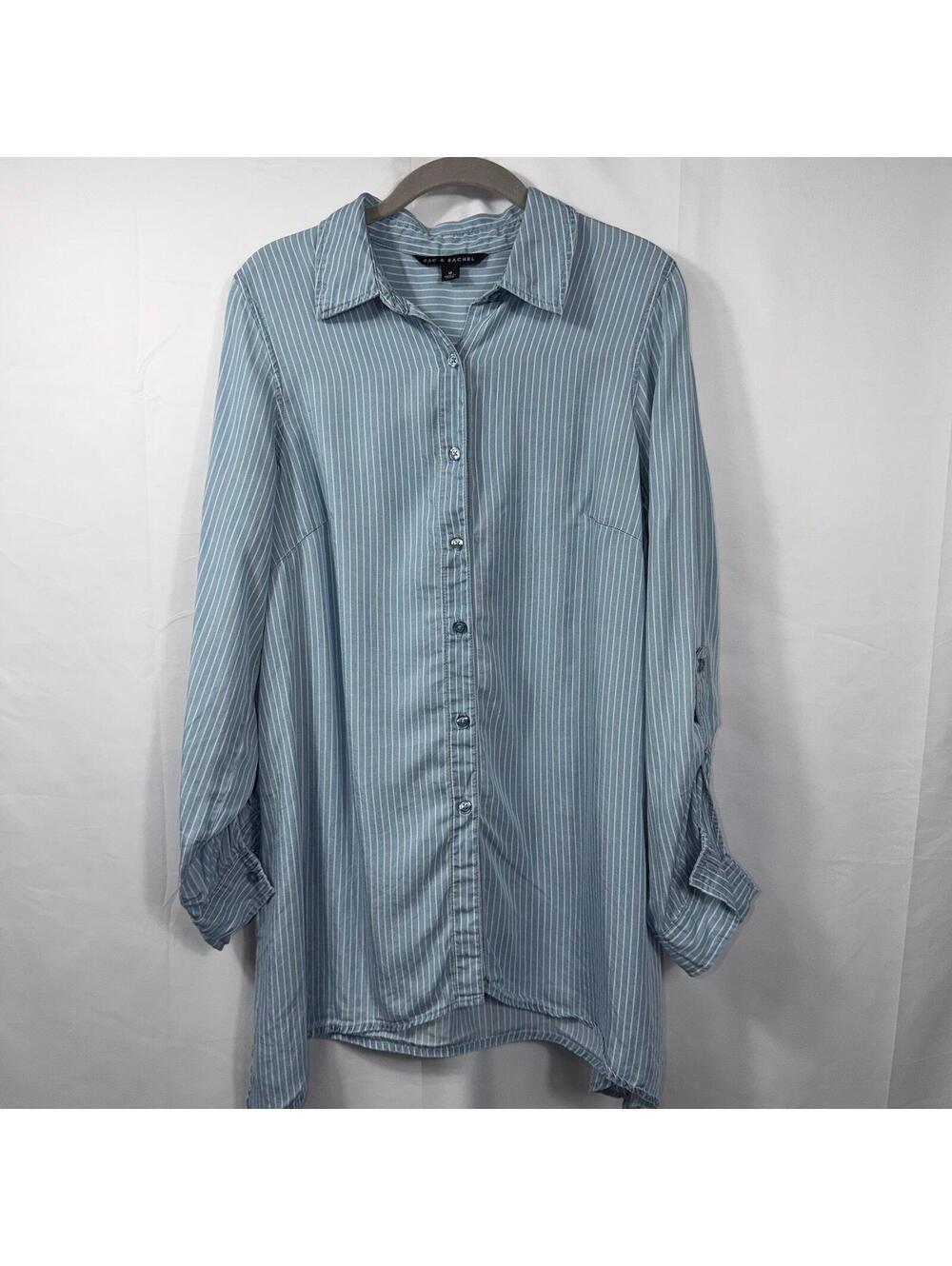 Zac & Rachel Blue White Striped Button Front Tunic Top Medium